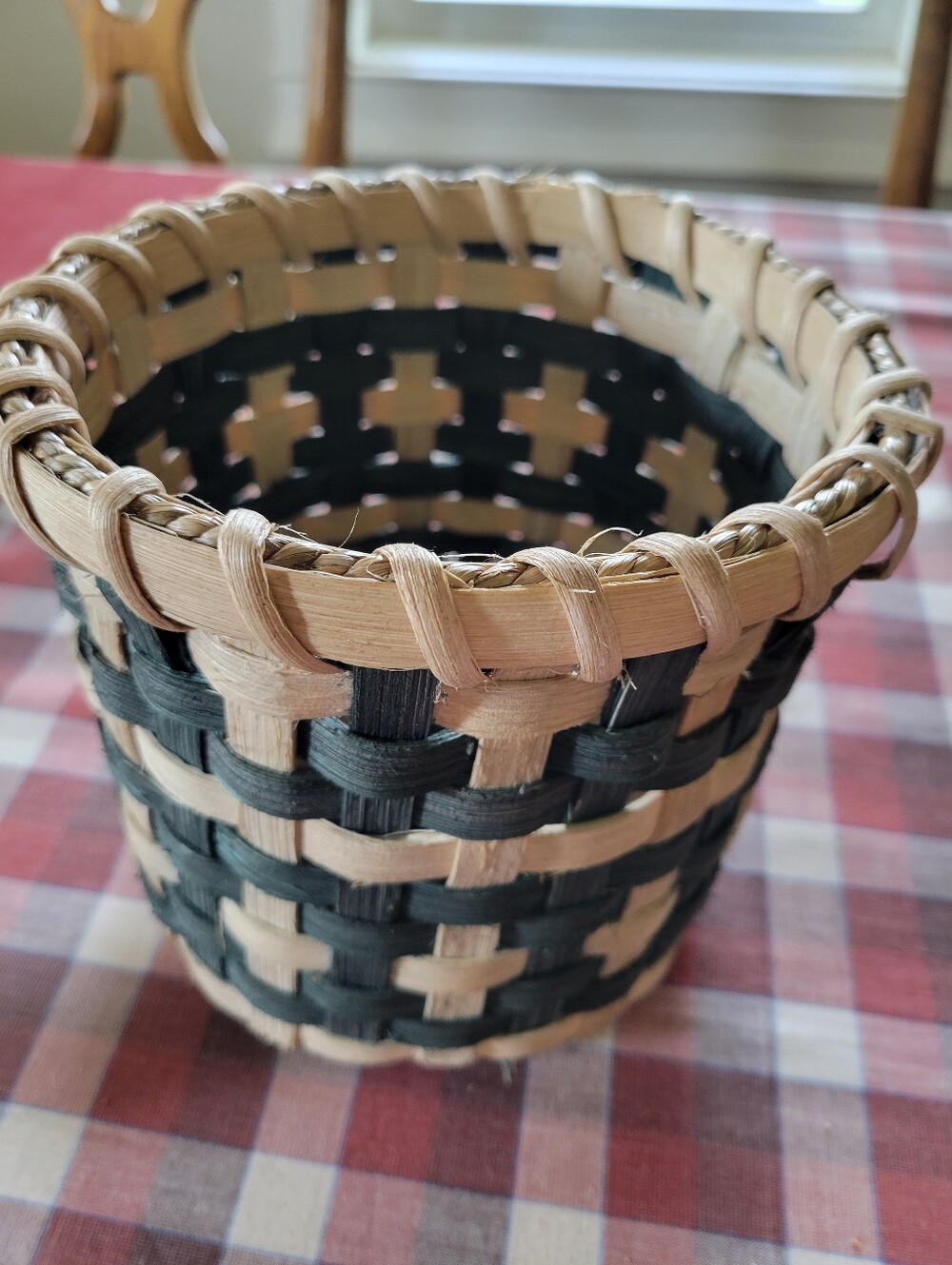 Handwoven Reed Gift Basket - Green and Natural